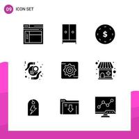 Glyph Icon set Pack of 9 Solid Icons isolated on White Background for responsive Website Design Print and Mobile Applications Creative Black Icon vector background