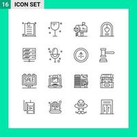 Pack of 16 Modern Outlines Signs and Symbols for Web Print Media such as network server wedding mail marriage celebration Editable Vector Design Elements