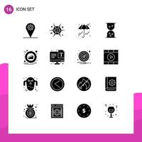 Modern Set of 16 Solid Glyphs and symbols such as strategy marketing ideas management sand clock Editable Vector Design Elements