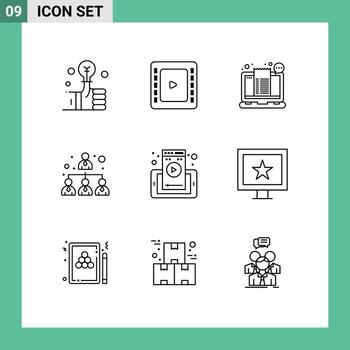 Outline Pack of 9 Universal Symbols of phone web page checkout leader business Editable Vector Design Elements