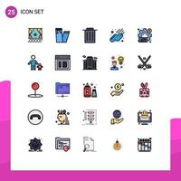 Group of 25 Modern Filled line Flat Colors Set for graph analytics delete analysis space Editable Vector Design Elements