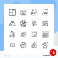 Group of 16 Outlines Signs and Symbols for typewriter paper festival cinema script sun Editable Vector Design Elements