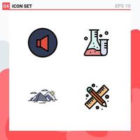 4 Thematic Vector Filledline Flat Colors and Editable Symbols of sound landscape flask science evening Editable Vector Design Elements