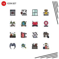 Pictogram Set of 16 Simple Flat Color Filled Lines of green robot shield exoskeleton room Editable Creative Vector Design Elements