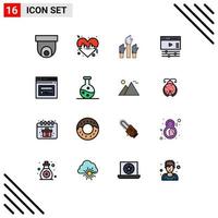 Modern Set of 16 Flat Color Filled Lines Pictograph of internet video aspiration page intent Editable Creative Vector Design Elements