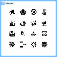 Set of 16 Commercial Solid Glyphs pack for chemistry environment analysis ecology pie chart Editable Vector Design Elements