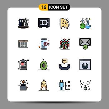 16 Universal Flat Color Filled Lines Set for Web and Mobile Applications shopping barcode pizza bar lab Editable Creative Vector Design Elements