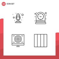 Pictogram Set of 4 Simple Filledline Flat Colors of mic heart clock watch monitor Editable Vector Design Elements