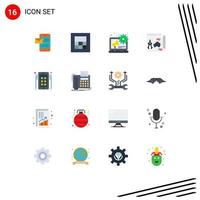 16 User Interface Flat Color Pack of modern Signs and Symbols of social marketing digital advertising news guide Editable Pack of Creative Vector Design Elements