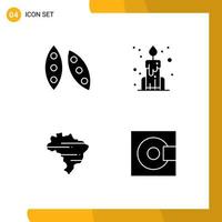 Set of 4 Modern UI Icons Symbols Signs for bean map food health china devices Editable Vector Design Elements