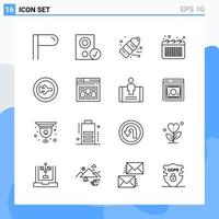 Modern 16 Line style icons Outline Symbols for general use Creative Line Icon Sign Isolated on White Background 16 Icons Pack Creative Black Icon vector background