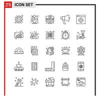 25 íconos generales para el diseño de sitios web, impresión y aplicaciones móviles 25 símbolos de contorno signos aislados en fondo blanco 25 icon pack creative black icon vector background