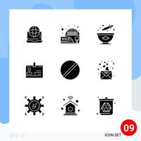 Modern Set of 9 Solid Glyphs and symbols such as id business suburban cards cooking Editable Vector Design Elements