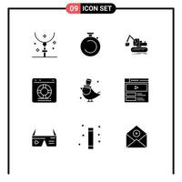 Solid Glyph Pack of 9 Universal Symbols of protection lifebuoy timer help lift Editable Vector Design Elements