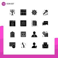 Group of 16 Modern Solid Glyphs Set for media night core studio microphone Editable Vector Design Elements