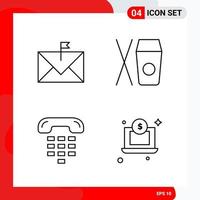 Creative Set of 4 Universal Outline Icons isolated on White Background Creative Black Icon vector background