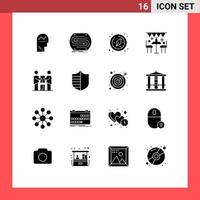 Pack of 16 Modern Solid Glyphs Signs and Symbols for Web Print Media such as outdoor decoration match celebration research Editable Vector Design Elements