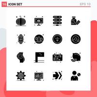 Pictogram Set of 16 Simple Solid Glyphs of internet science tv medicine storage Editable Vector Design Elements