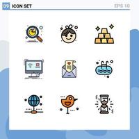 9 colores planos de línea de relleno de vector temático y símbolos editables de elementos de diseño de vector editables de control remoto de monitor nuevo de correo