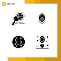 Universal Icon Symbols Group of 4 Modern Solid Glyphs of global ball research setting soccer Editable Vector Design Elements