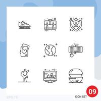 User Interface Pack of 9 Basic Outlines of wedding love suitcase card protect Editable Vector Design Elements