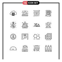 Universal Icon Symbols Group of 16 Modern Outlines of fund paper construction newspaper security Editable Vector Design Elements