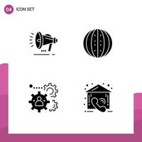 Group of 4 Modern Solid Glyphs Set for speaker human announcement fruit production Editable Vector Design Elements