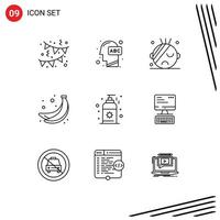 Modern Set of 9 Outlines and symbols such as computer sunblock healthcare beach food Editable Vector Design Elements