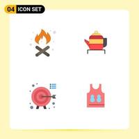 Editable Vector Line Pack of 4 Simple Flat Icons of camping target tea chinese shirt Editable Vector Design Elements
