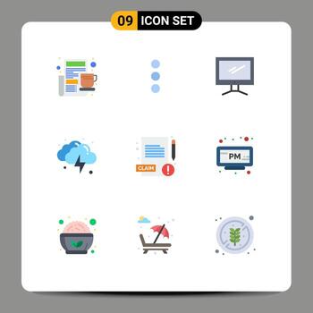 Pack of 9 creative Flat Colors of report weather monitor thunder cloud Editable Vector Design Elements