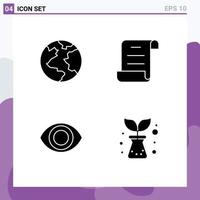 Pack of 4 Modern Solid Glyphs Signs and Symbols for Web Print Media such as earth nature document eye Layer 1 Editable Vector Design Elements