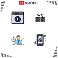 Set of 4 Modern UI Icons Symbols Signs for app fail activity swimming depression Editable Vector Design Elements