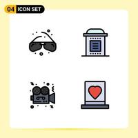 Pack of 4 Modern Filledline Flat Colors Signs and Symbols for Web Print Media such as glasses movie geek halloween video Editable Vector Design Elements