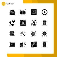 Modern Set of 16 Solid Glyphs Pictograph of telephone play gift music control Editable Vector Design Elements