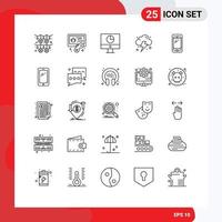 25 User Interface Line Pack of modern Signs and Symbols of mobile phone finance power farming Editable Vector Design Elements