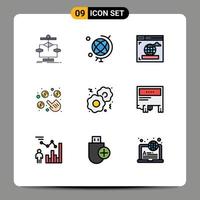 Group of 9 Modern Filledline Flat Colors Set for fast cookies browser money pay Editable Vector Design Elements