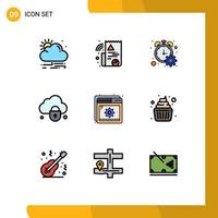 Set of 9 Modern UI Icons Symbols Signs for setting optimization progress percent help lock Editable Vector Design Elements