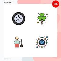 Mobile Interface Filledline Flat Color Set of 4 Pictograms of bacteria lock leaf shamrock person Editable Vector Design Elements