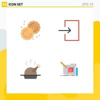 Group of 4 Flat Icons Signs and Symbols for baking roast cutter input art Editable Vector Design Elements