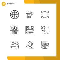 Group of 9 Outlines Signs and Symbols for design pay omni money cash Editable Vector Design Elements