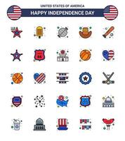 Stock Vector Icon Pack of American Day 25 Flat Filled Line Signs and Symbols for bat ball barbecue hat american Editable USA Day Vector Design Elements