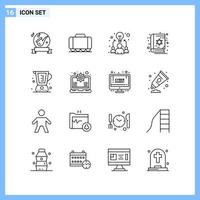 16 Icons. Line style Creative Outline Symbols. Black Line Icon Sign Isolated on White Background. vector