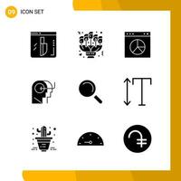 9 Icon Set Solid Style Icon Pack Glyph Symbols isolated on White Backgound for Responsive Website Designing Creative Black Icon vector background