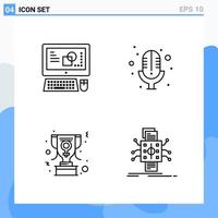 Modern 4 Line style icons Outline Symbols for general use Creative Line Icon Sign Isolated on White Background 4 Icons Pack Creative Black Icon vector background