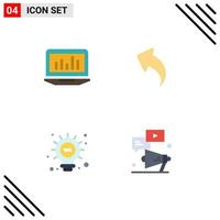 Group of 4 Flat Icons Signs and Symbols for laptop web monitoring left bulb Editable Vector Design Elements