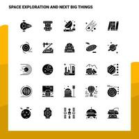 25 Space Exploration And Next Big Things Icon set. Solid Glyph Icon Vector Illustration Template For Web and Mobile. Ideas for business company.