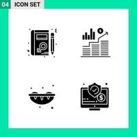 Pack of 4 Solid Style Icon Set Glyph Symbols for print Creative Signs Isolated on White Background 4 Icon Set Creative Black Icon vector background