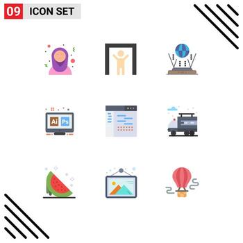 conjunto moderno de 9 colores planos y símbolos como el enrutador de código de desarrollo ai ps elementos de diseño vectorial editables vector