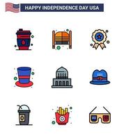 9 Creative USA Icons Modern Independence Signs and 4th July Symbols of building hat entrance cap medal Editable USA Day Vector Design Elements