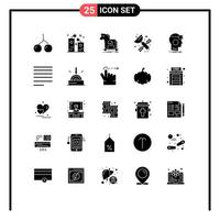 Mobile Interface Solid Glyph Set of 25 Pictograms of vr satellite cybercrime artificial virus Editable Vector Design Elements